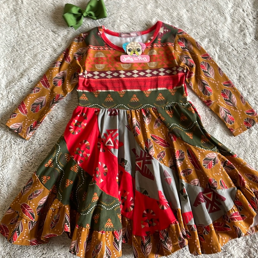 Jelly the Pug tribal Collection Dress Size 4. Fall multi color 
Prints